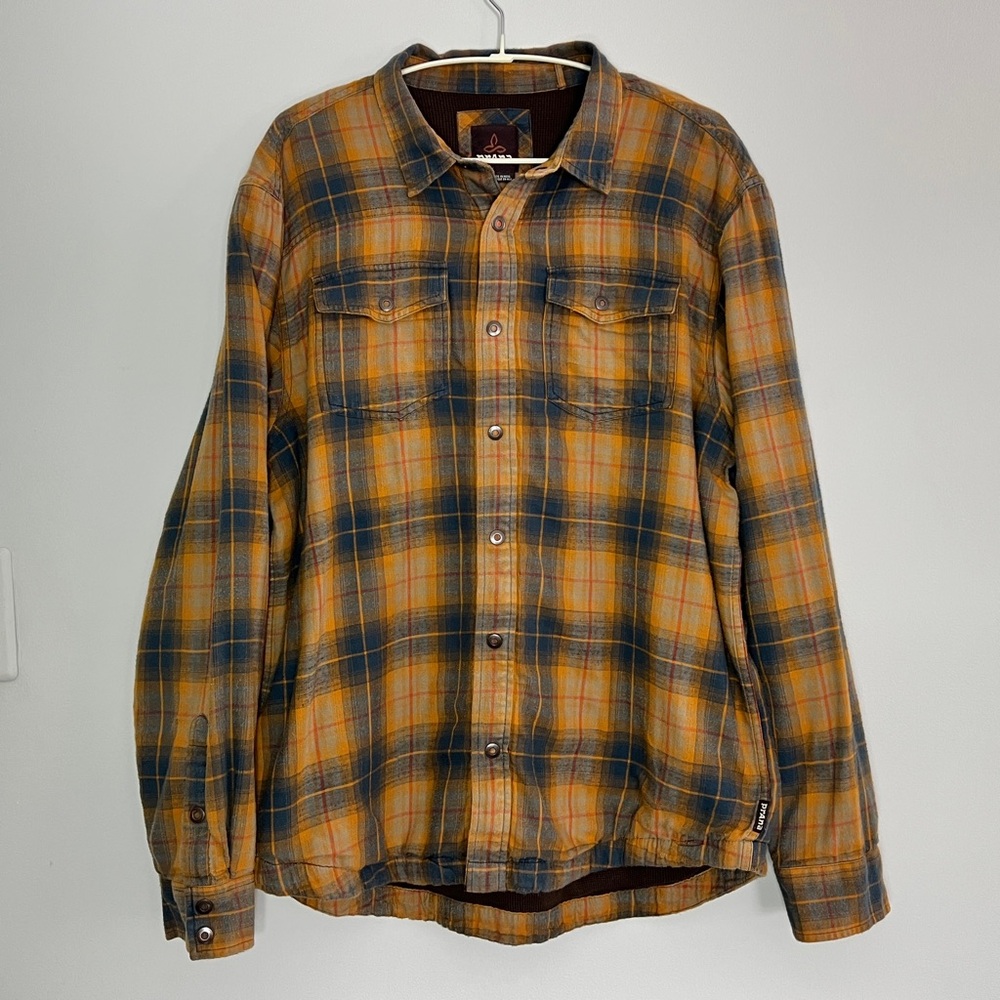 prAna Plaid Flannel Thermal-Lined Shirt Jacket – Orange & Blue, XL